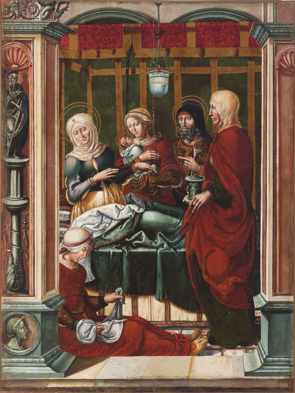Nacimiento de la Virgen. Maestro de Sigena. Óleo sobre tabla .1515-1519. NIG.00002. © Foto Fernando Alvira. Museo de Huesca.