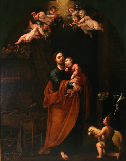 San José con el Niño dormido. Angelo Nardi. Óleo sobre lienzo. s. XVII. NIG. 00081. © Foto Fernando Alvira. Museo de Huesca.