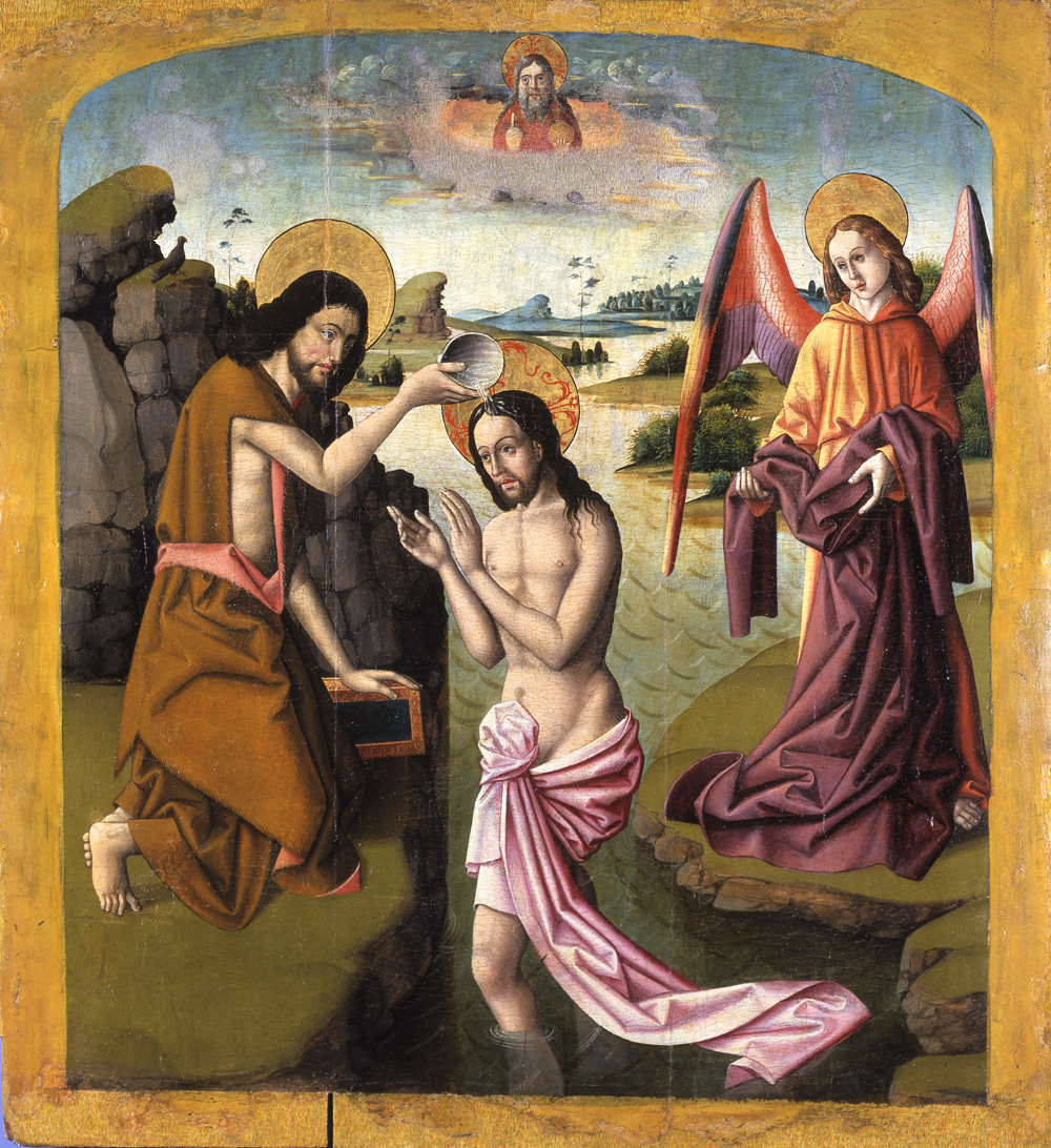 El Bautismo de Jesús. Anónimo. Óleo sobre tabla. 1500. NIG.00019. © Foto Fernando Alvira. Museo de Huesca.
