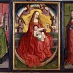 Virgen de la Rosa. Tríptico de Santa Catalina, Virgen con el Niño, Santa Bárbara. Robert Campin Maestro de Flémalle. Óleo sobre tabla. 1450 -1500 NIG.00052. © Foto Fernando Alvira. Museo de Huesca.